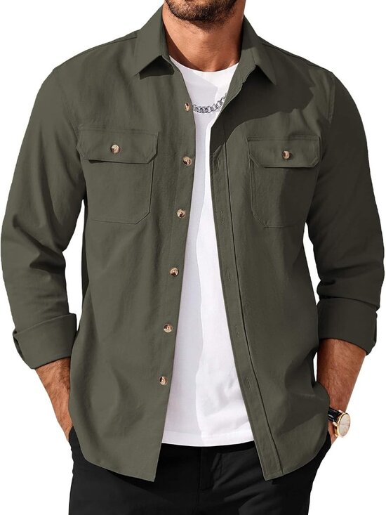 Other - Men's Long Sleeve Button Up Shirt Jacket with Flap Pockets